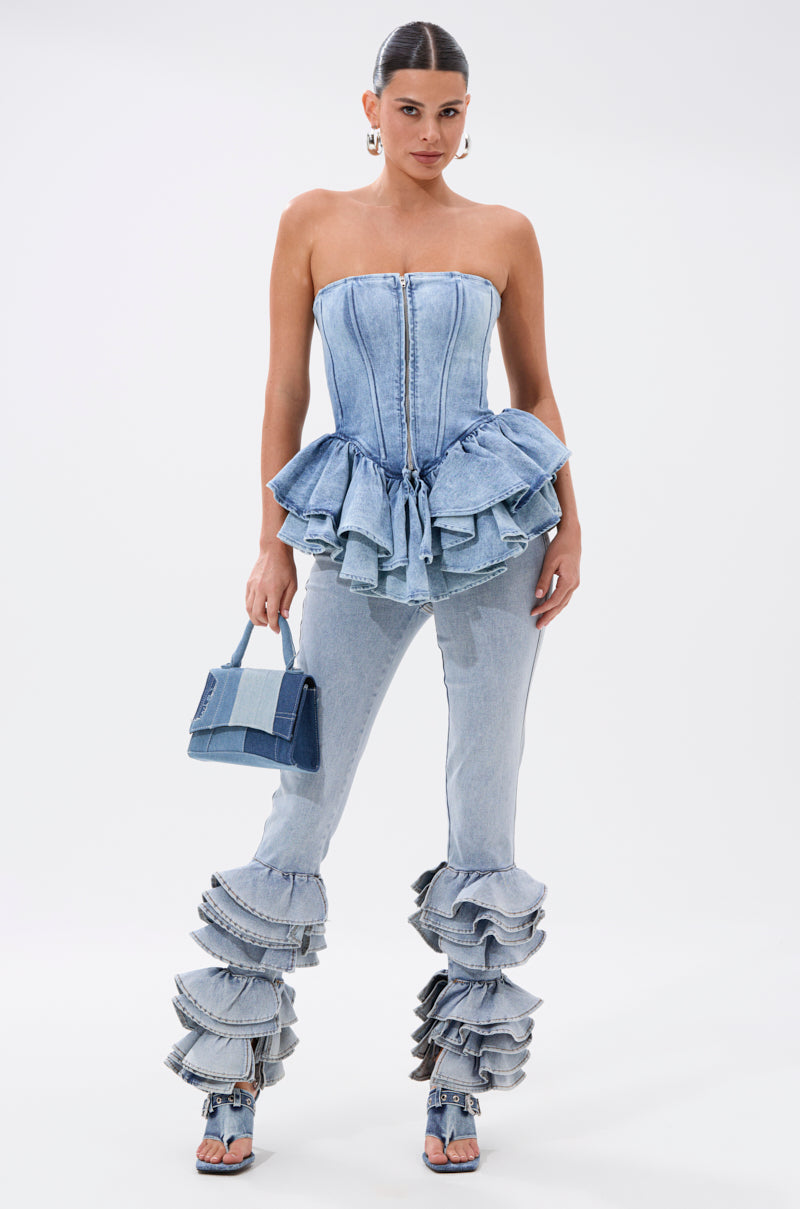 EVA DENIM PEPLUM CORSET TOP