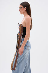 A LOT GOING ON DENIM TOP