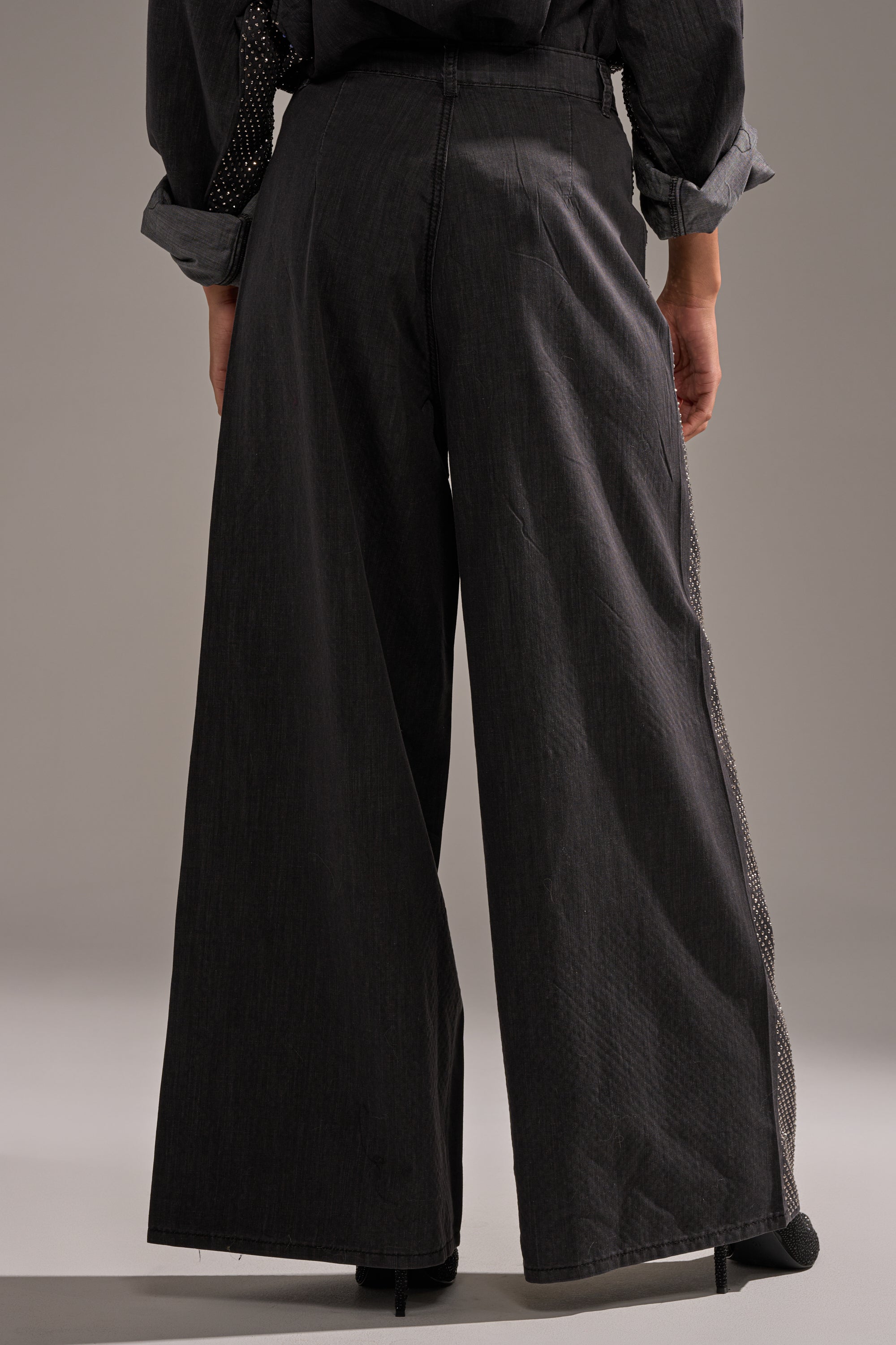 BLING BLING DENIM RELAXED PANT IN BLACK