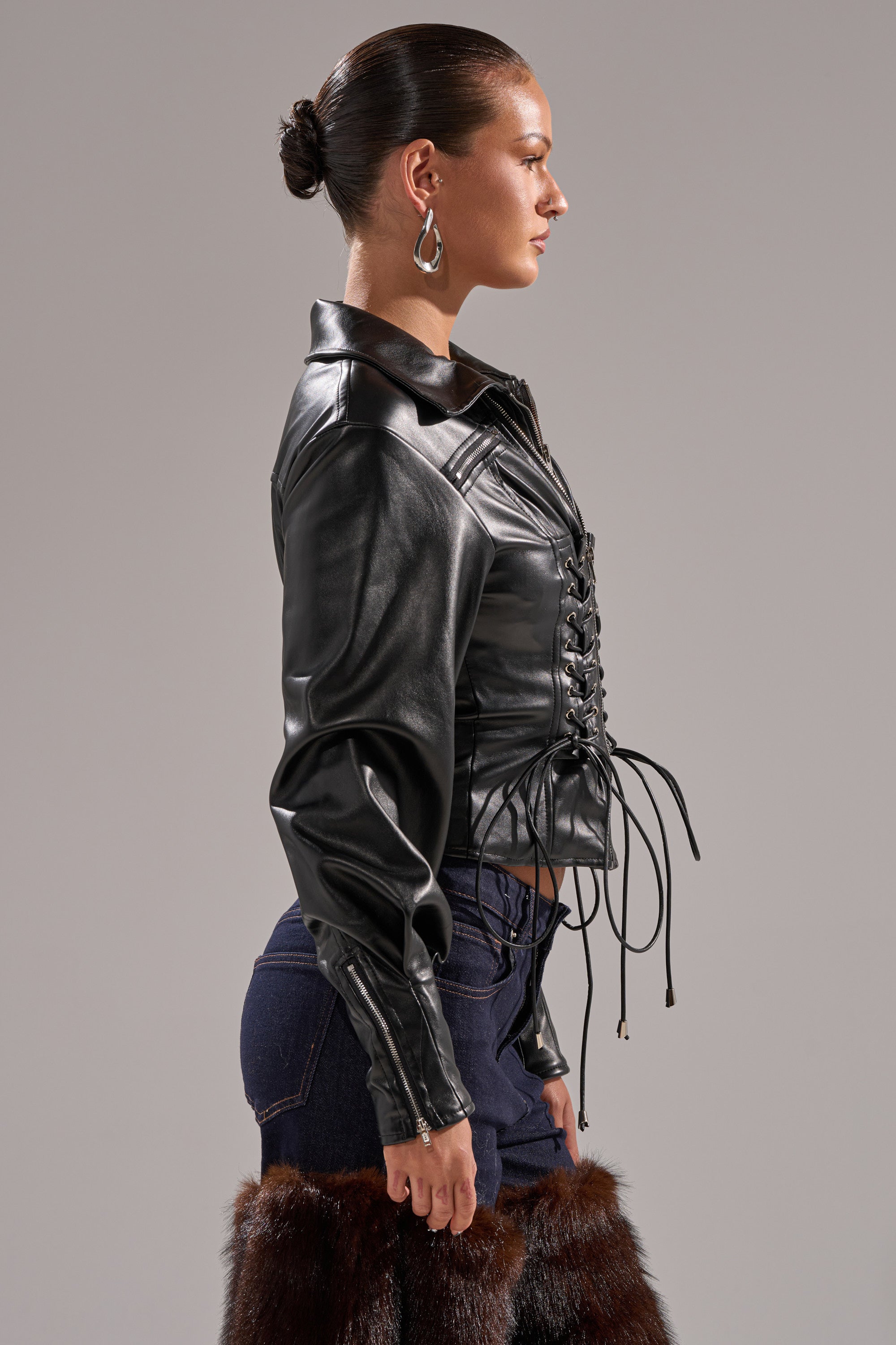 AUDREY FAUX LEATHER BLOUSE