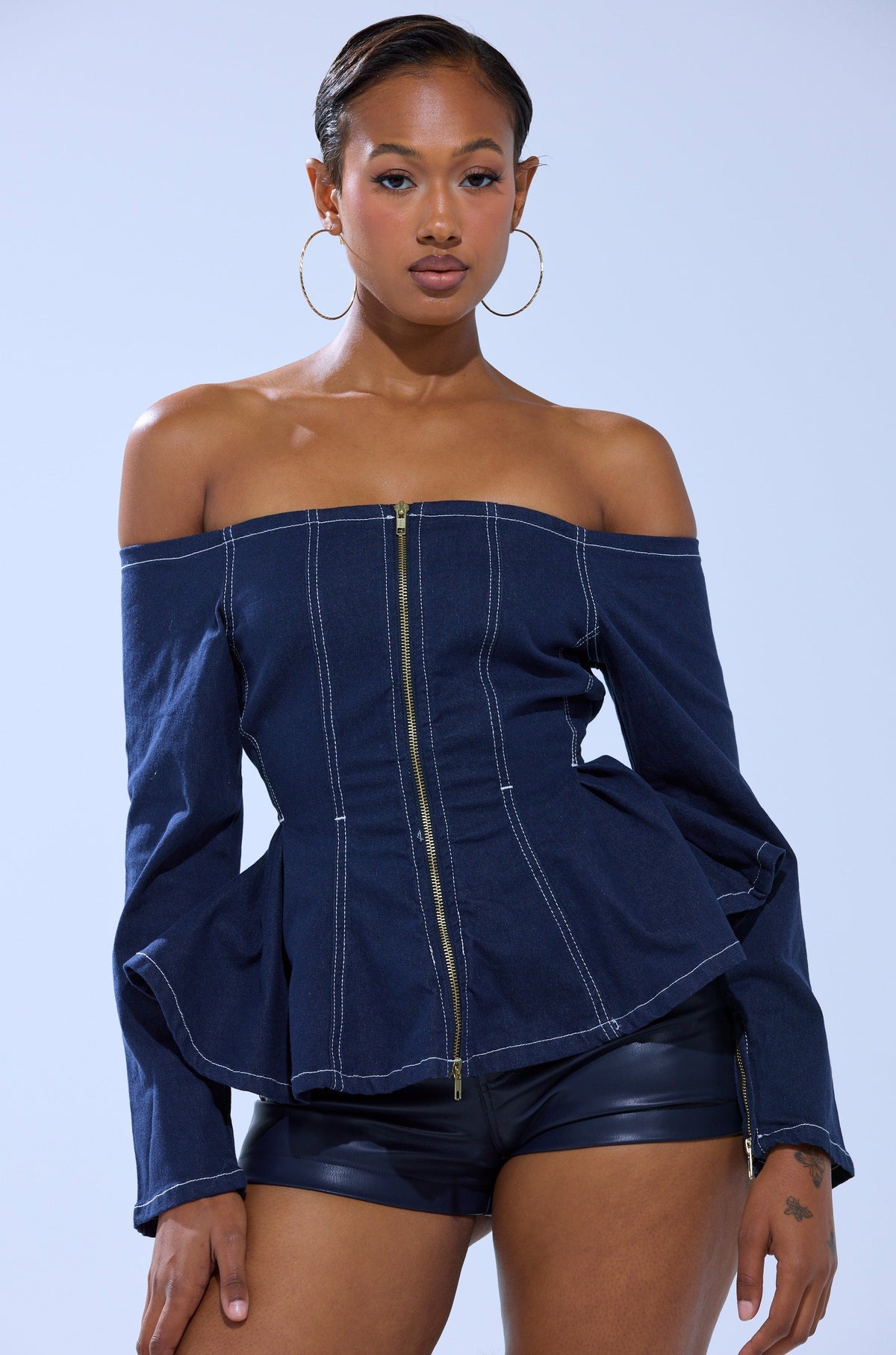 DENIM FOR DAYS ZIP UP BLOUSE