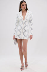 LOOK AT ME RHINESTONE BLAZER DRESS IN WHITE