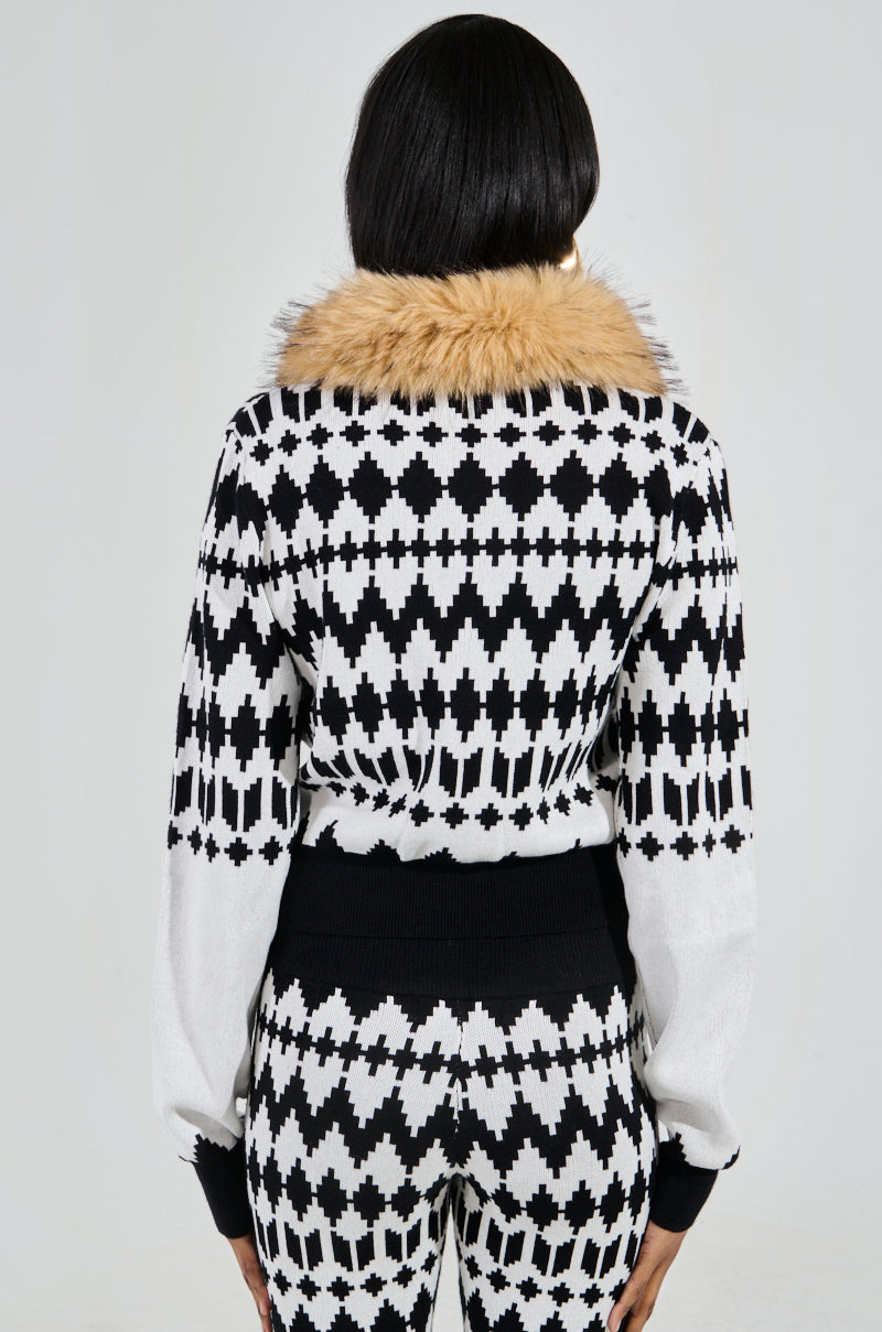APRES SKI BADDIE FUR TRIM ZIP UP SWEATER