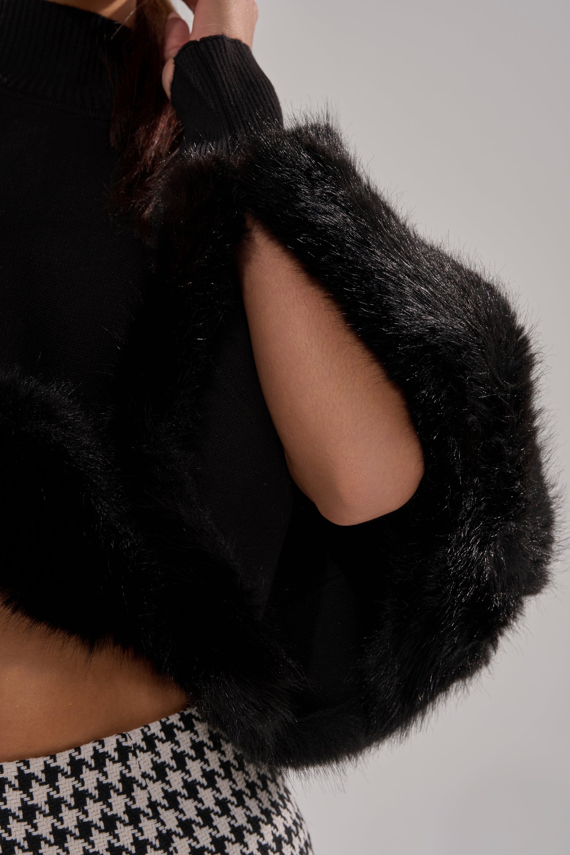 QUIET LUX FUR TRIM SWEATER IN BLACK