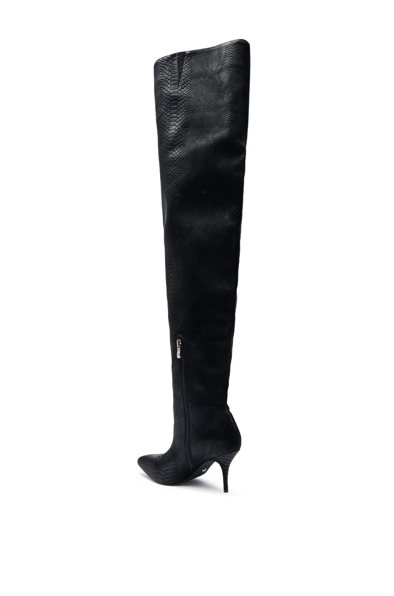 AZALEA WANG HALINA BLACK SNAKE THIGH HIGH BOOT
