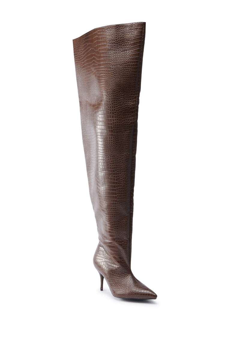 AZALEA WANG HALINA BROWN CROC STILETTO BOOT