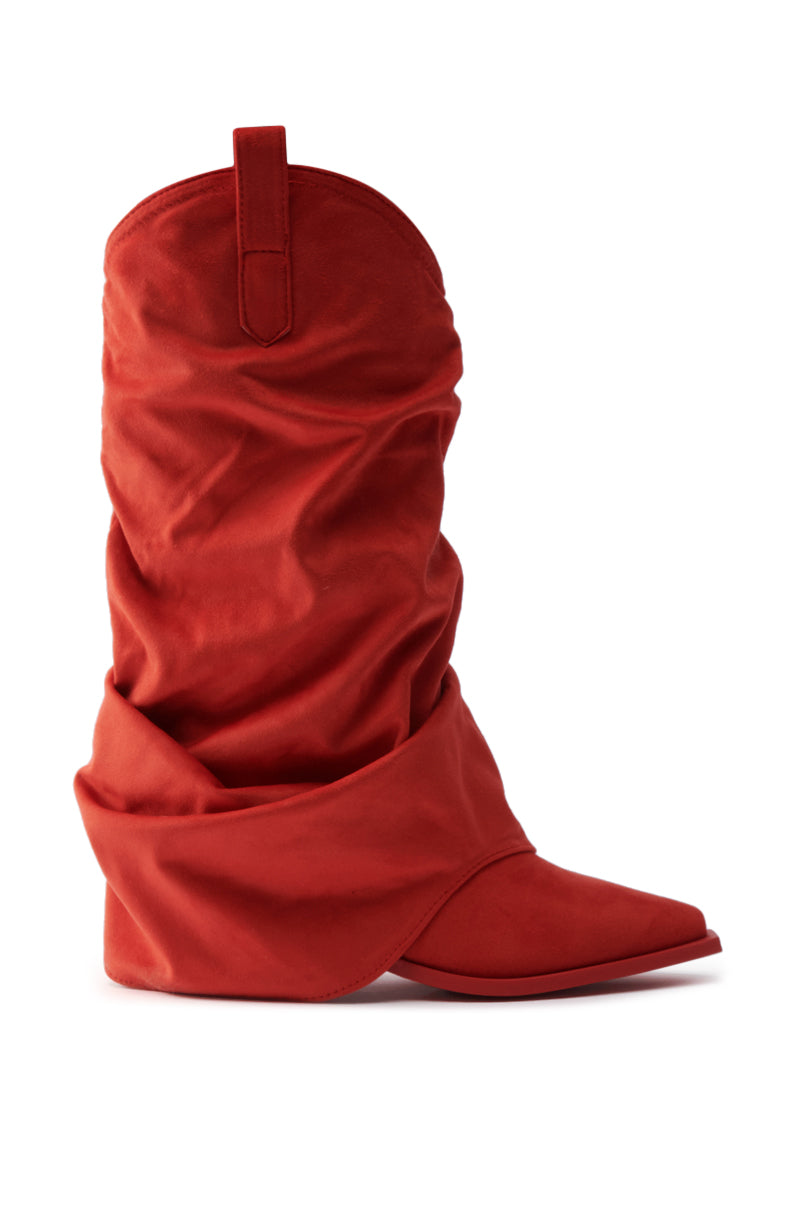 AZALEA WANG HAWKSTON RED RUCHED WESTERN BOOTIE