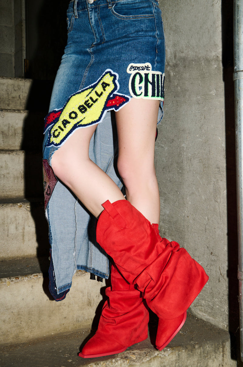 AZALEA WANG HAWKSTON RED RUCHED WESTERN BOOTIE