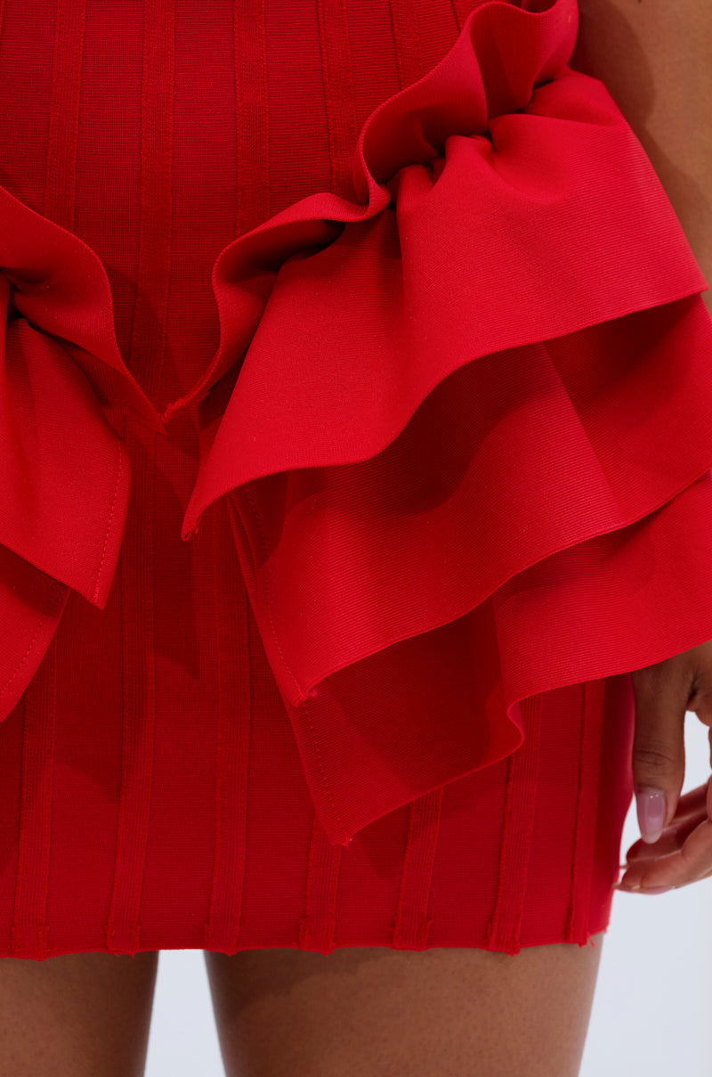FELT CUTE RUFFLE BANDAGE MINI DRESS