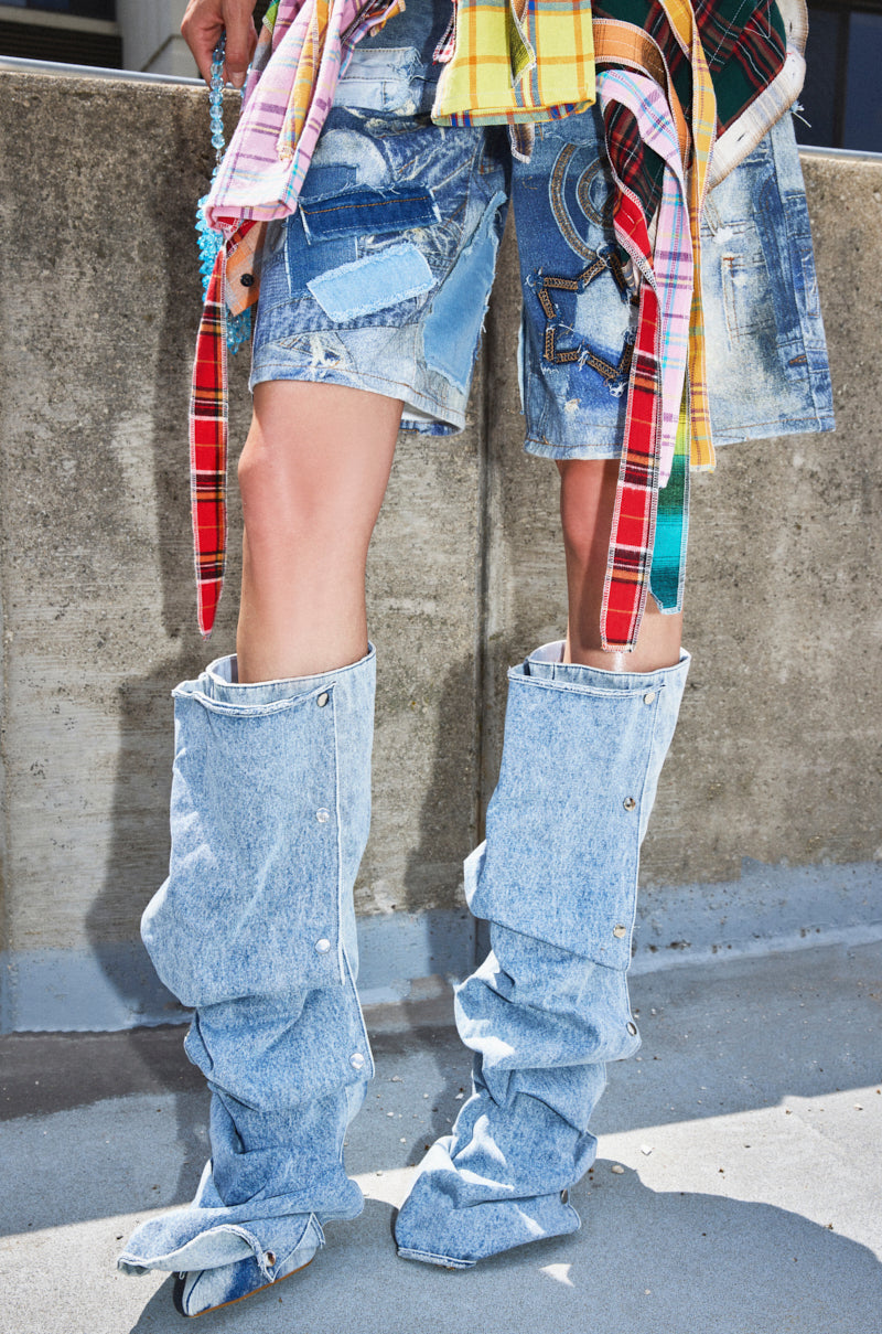 AZALEA WANG IMOGINE DENIM SNAP BOOT