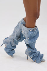 AZALEA WANG IMOGINE DENIM SNAP BOOT