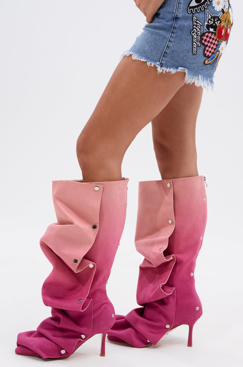 AZALEA WANG IMOGINE PINK MULTI FAUX SUEDE BOOT