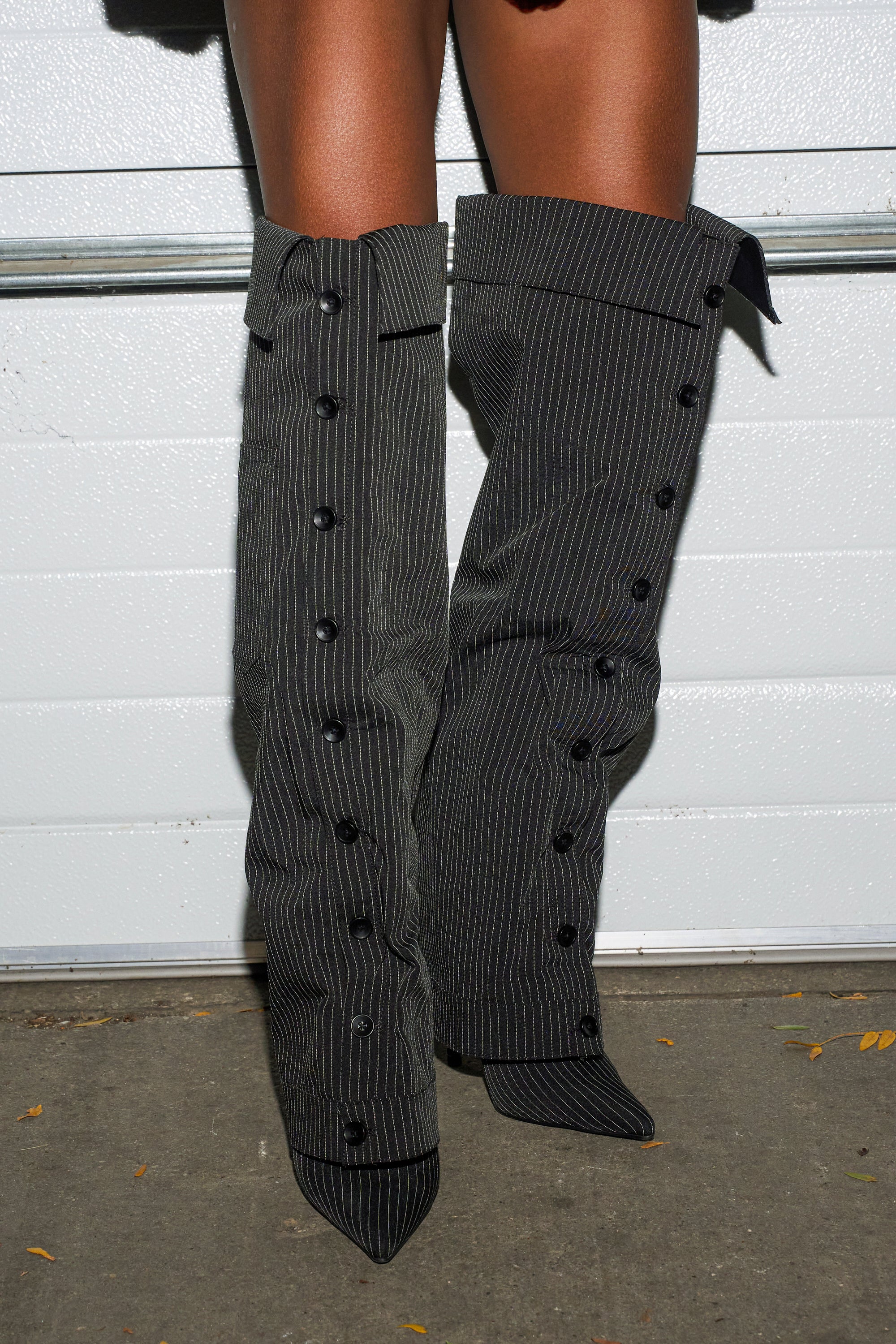 AZALEA WANG IMRI BLACK SHIRTING STRIPED STILETTO BOOT