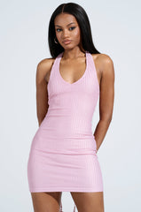 JUST A GIRL METALLIC MINI DRESS IN LILAC