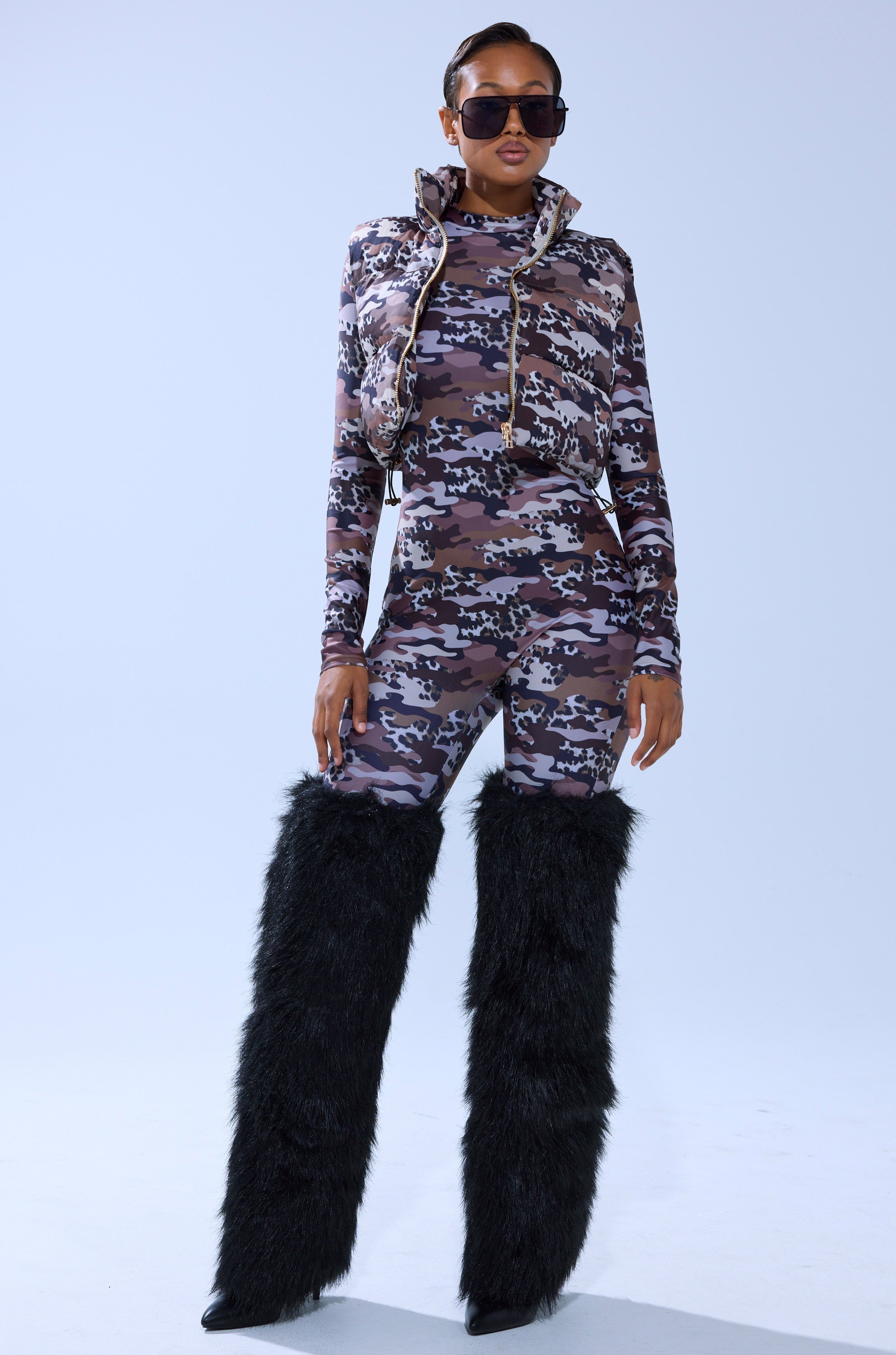 CAMO CHEETAH PRINT PUFFER VEST
