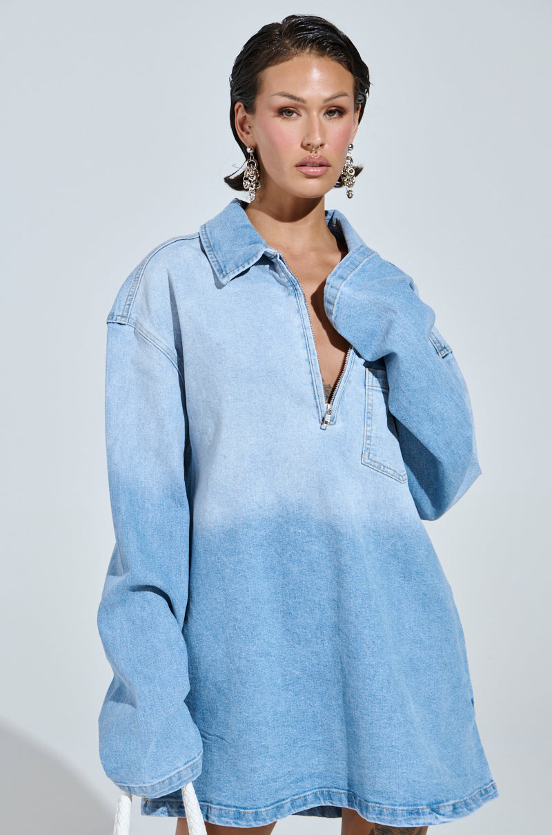 COOL GIRL OVERSIZED OMBRE DENIM SHIRT DRESS