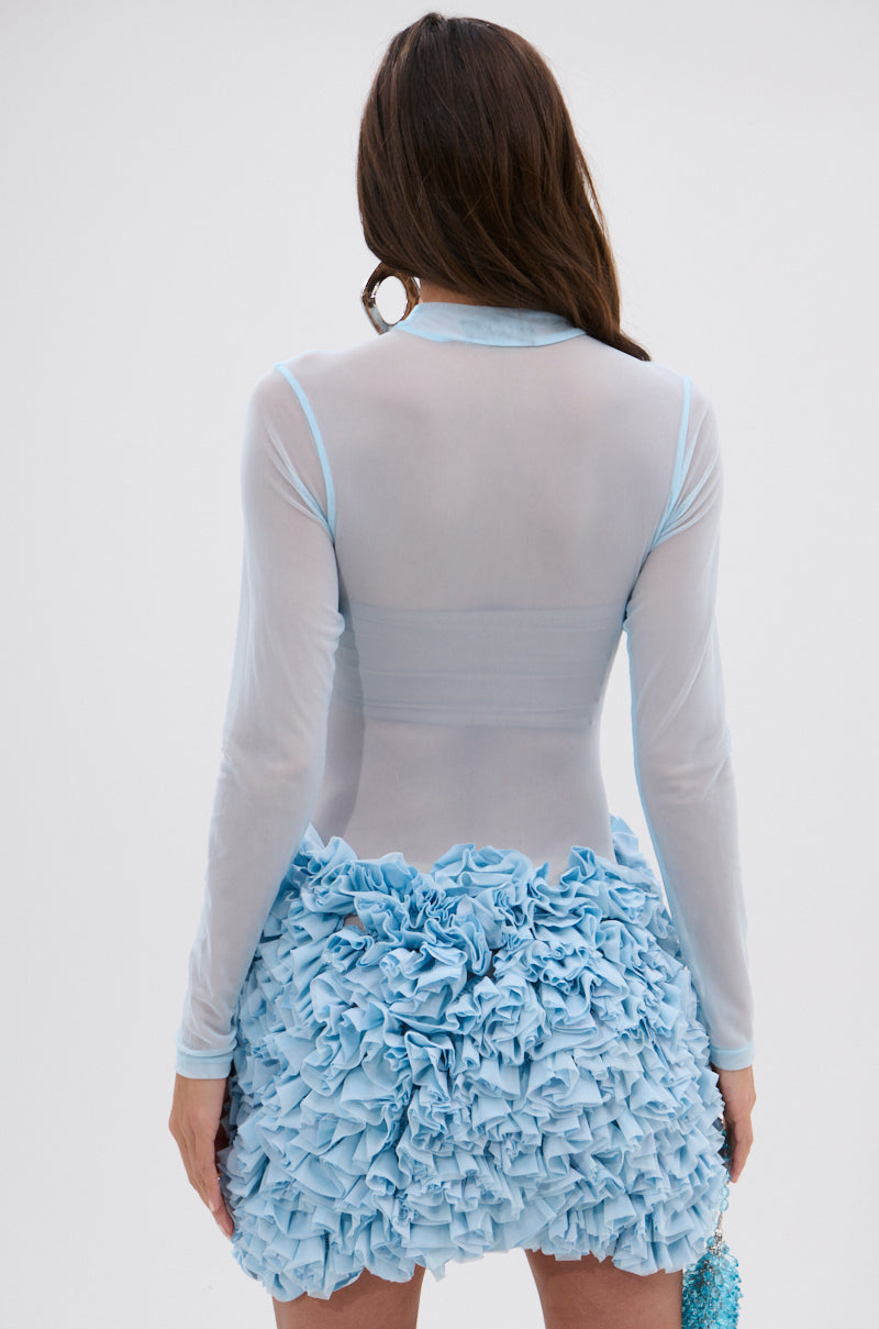 KELYN MESH MINI DRESS IN BLUE