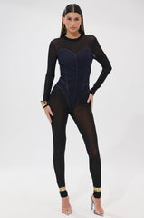 NEW YEAR SAME ME MESH DENIM JUMPSUIT