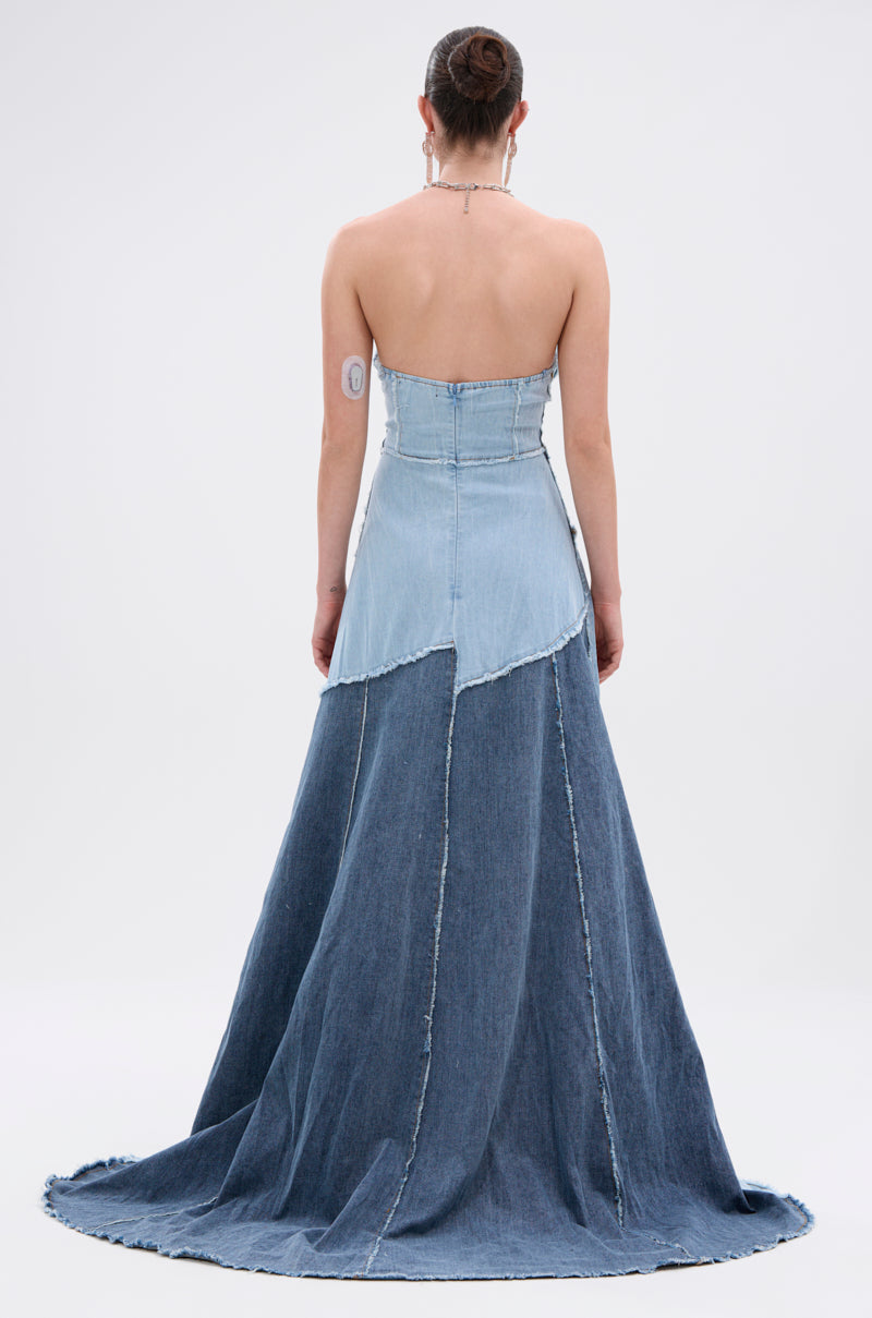 IT'S BRITNEY PATCHWORK DENIM MAXI DRESS