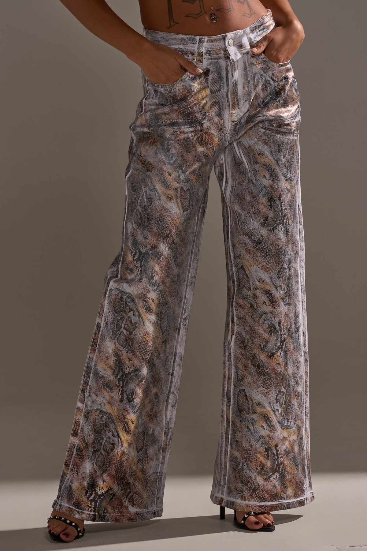 ADDICTED TO YOU METALLIC SNAKE WIDE LEG DENIM