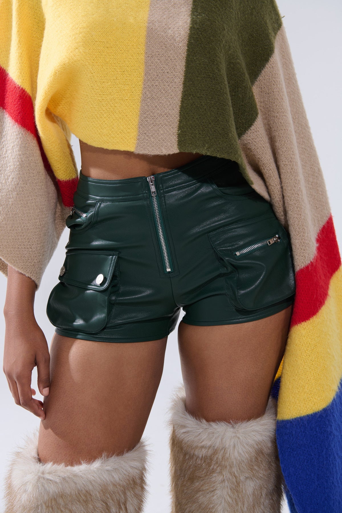FAUX LEATHER MINI CARGO SHORTS