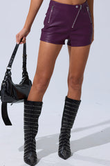 FAUX LEATHER ASYMMETRIC ZIP SHORTS