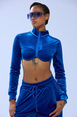 ELECTRIC BLUES CROP ZIP UP SWEATSHIRT