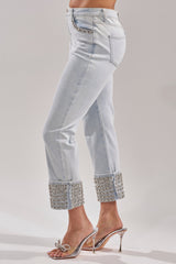 HANNI RHINESTONE DENIM CROPPED PANT