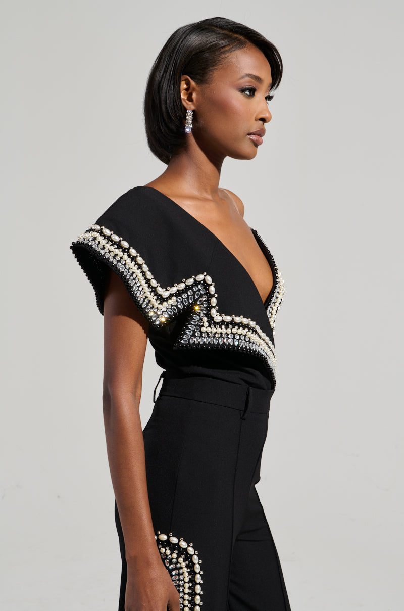 LUXURIOUS ASYMETRICAL PEARL BODYSUIT