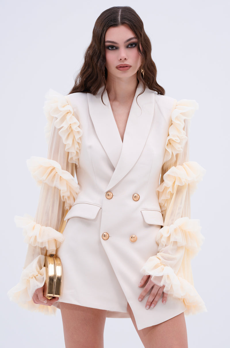LIVING OVER THE TOP RUFFLE SLEEVE BLAZER MINI DRESS