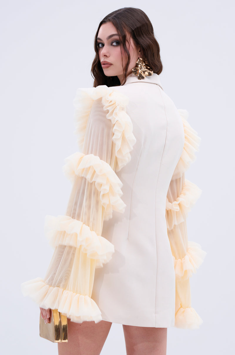 LIVING OVER THE TOP RUFFLE SLEEVE BLAZER MINI DRESS