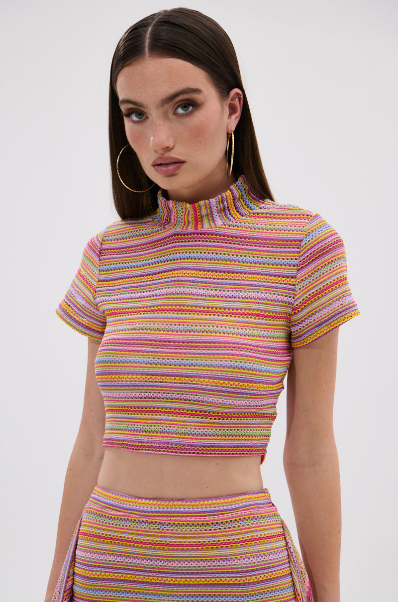 MORNING SHINE CROCHET SHORT SLEEVE CROP TOP