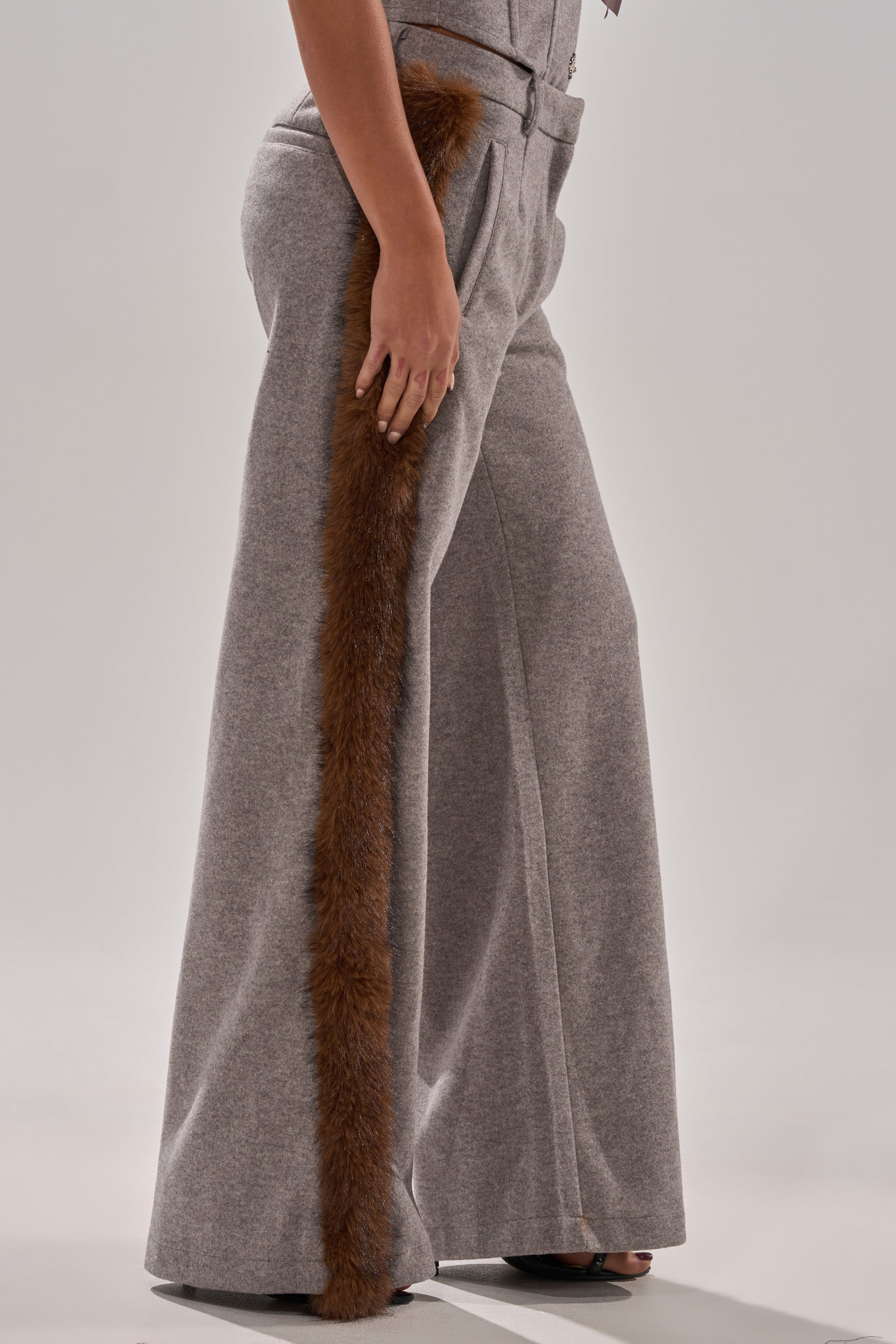 HALLE FUR TRIM WIDE LEG PANT