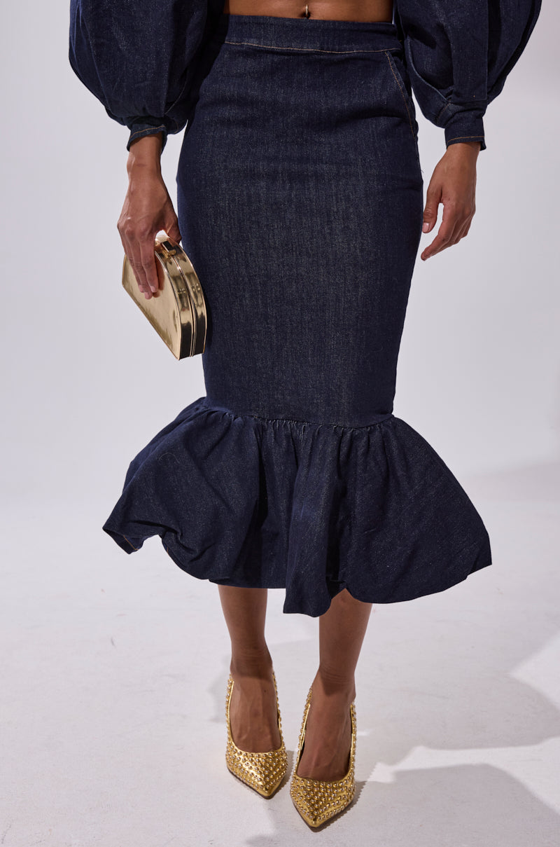 LET'S CHANGE IT UP DENIM MIDI SKIRT