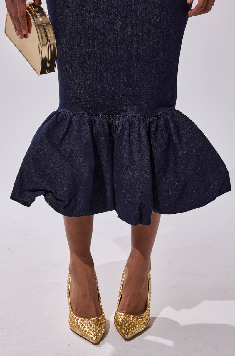 LET'S CHANGE IT UP DENIM MIDI SKIRT