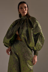 LAYLA BROCADE PUFF SLEEVE MOCK NECK TOP