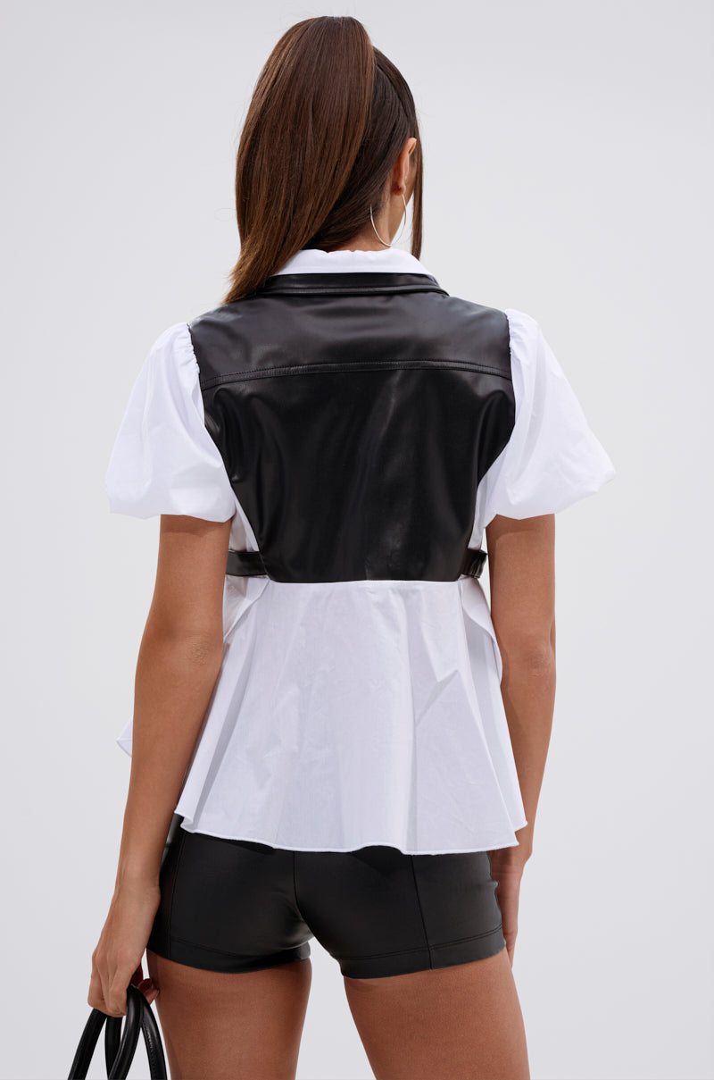 NEW DRESS CODE LEATHER AND POPLIN BUTTON DOWN SHIRT