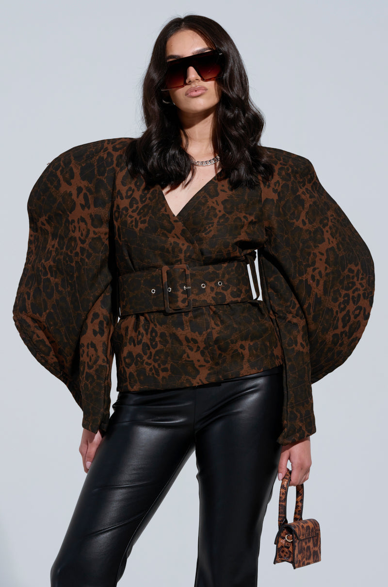 BLOW HIM A KISS BELTED CHEETAH BLOUSE