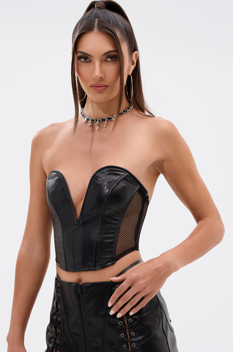 BABY GIRL FAUX LEATHER WITH MESH PANEL CORSET