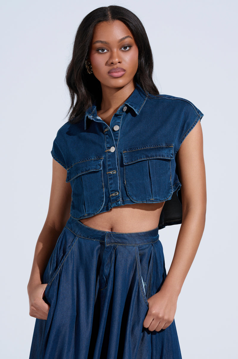 CARRIE BUTTON DOWN DENIM VEST TOP
