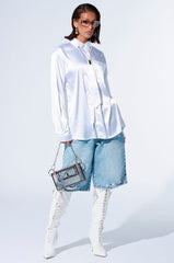 DIAMOND BRIGHT BUTTON DOWN SATIN BLOUSE