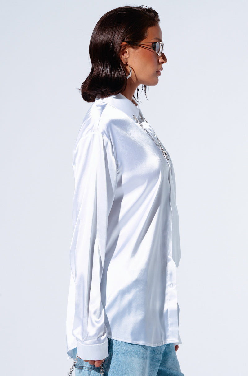 DIAMOND BRIGHT BUTTON DOWN SATIN BLOUSE