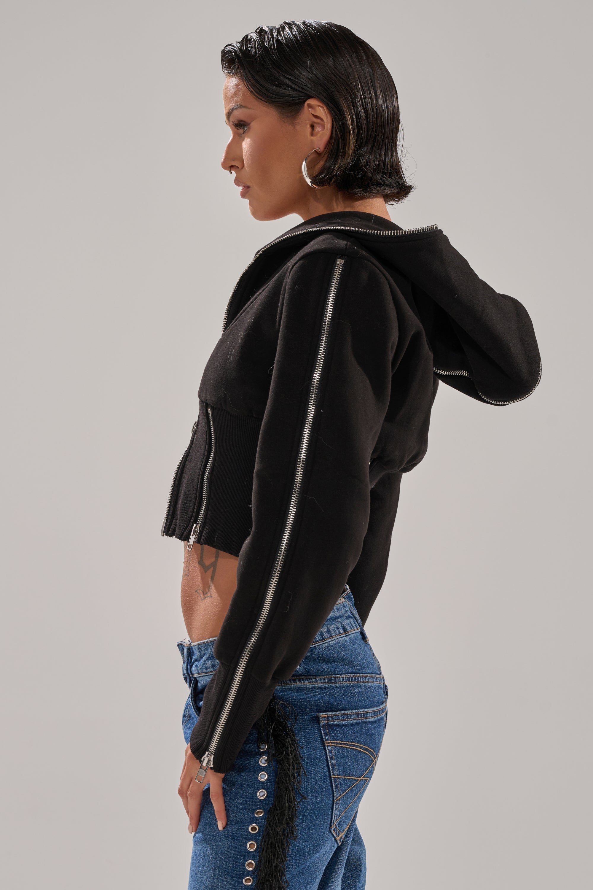 MULTI ZIP CORSETED HOODIE
