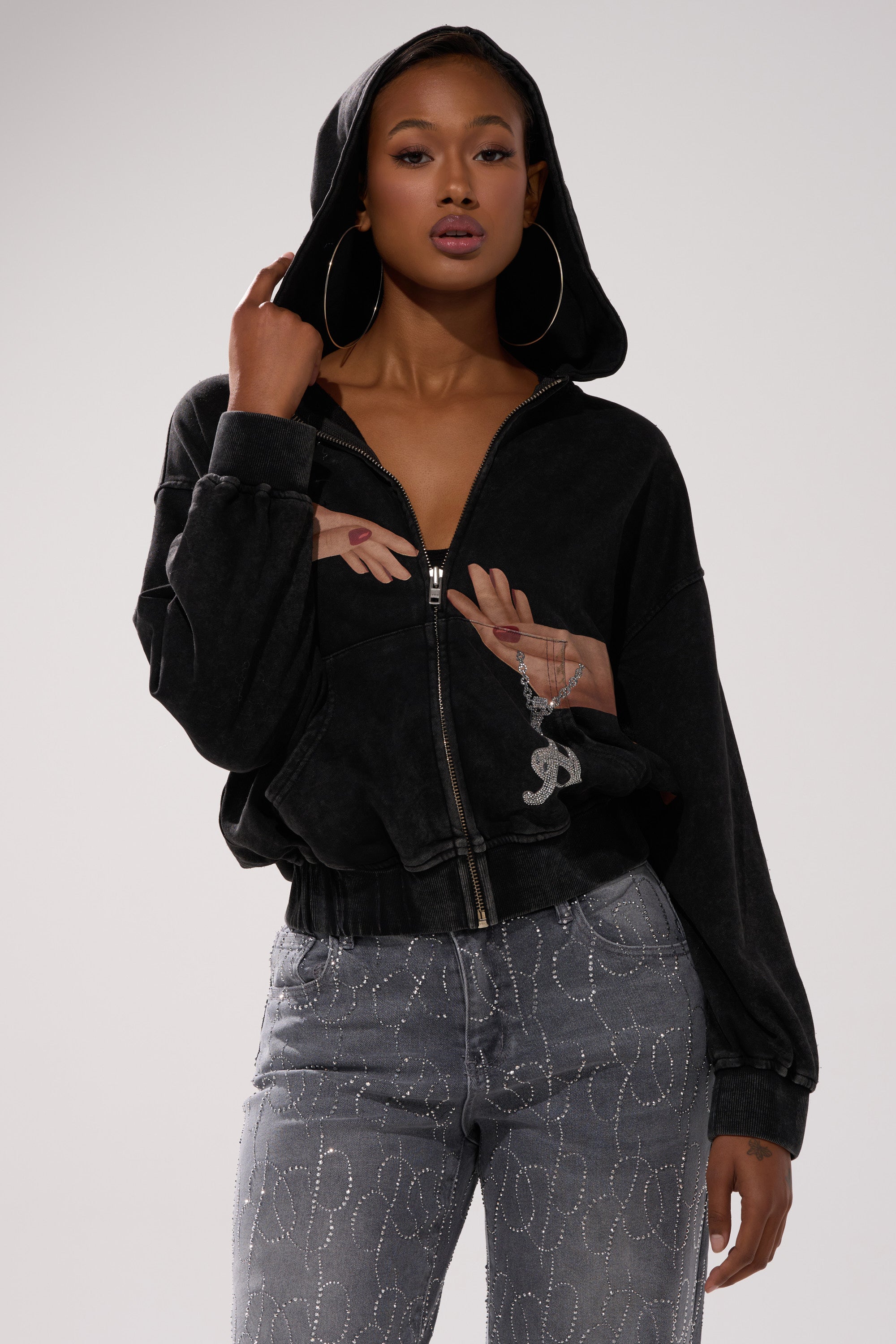 GRAB MY HAND ZIP UP SWEATSHIRT