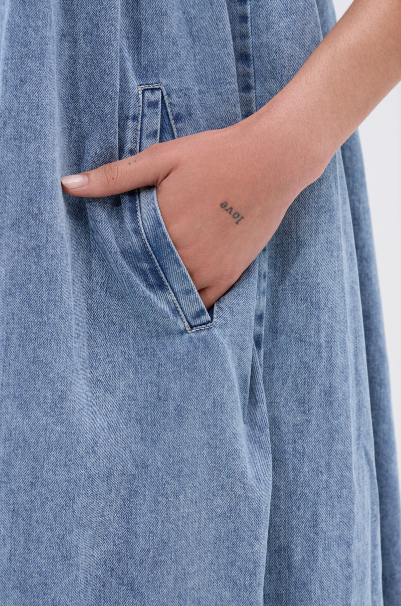 DIANE STRAPLESS OVERSIZED JUMPSUIT IN DENIM