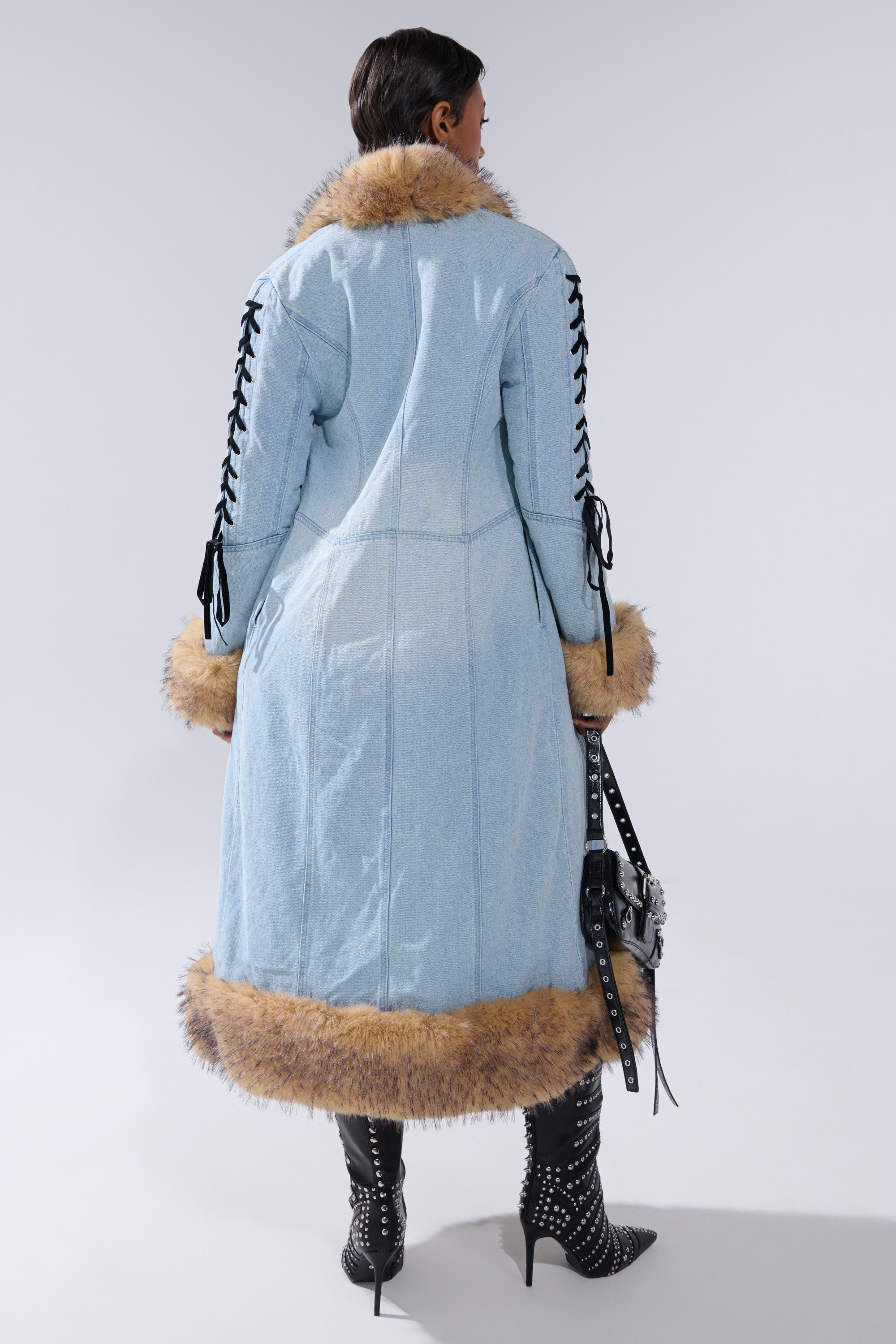 ERYKAH FUR TRIM DENIM TRENCH