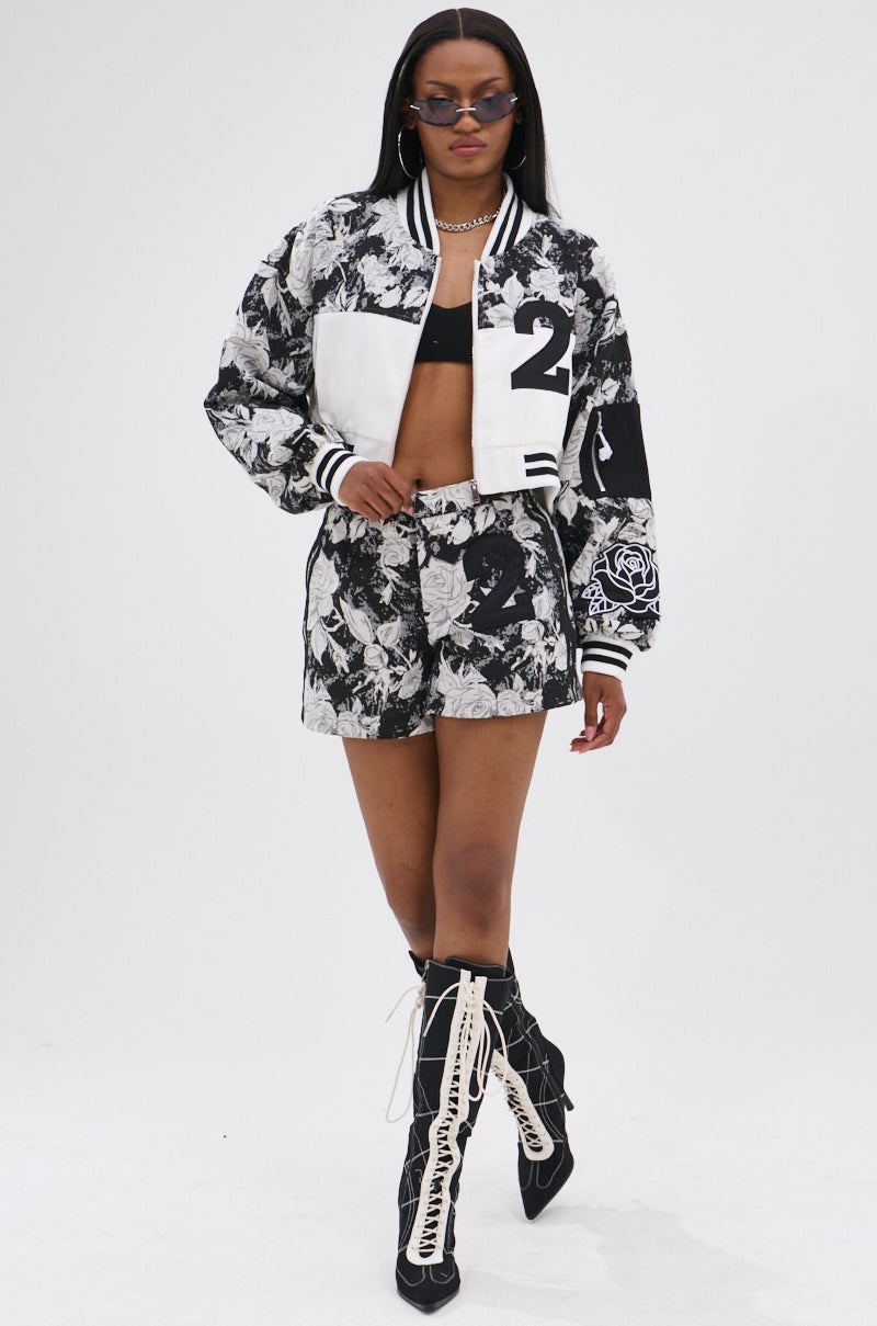 PAINT THE ROSES RED JACQUARD BOMBER
