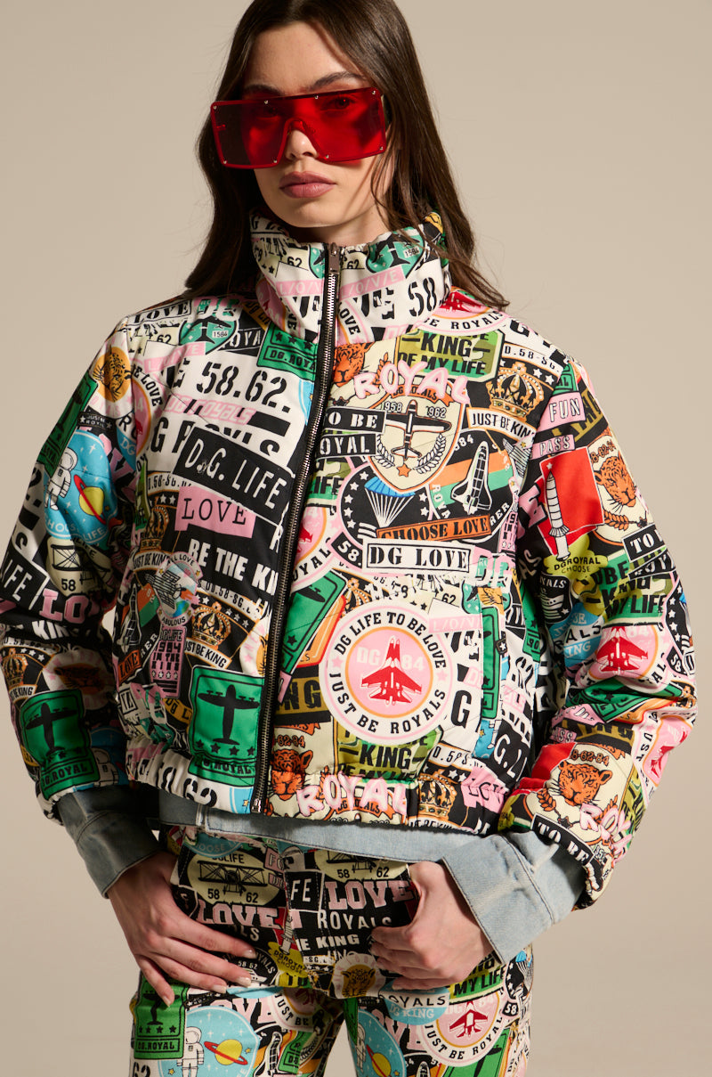 GREEN LIGHT LAYERED GRAPHIC BOMBER
