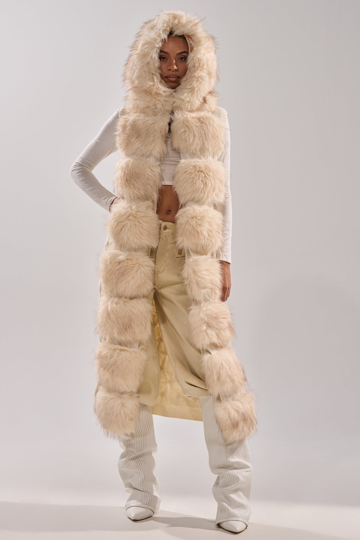 LUXURIOUS FAUX FUR HOODED VEST