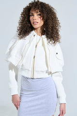 LYNX LAYERED BOMBER JACKET IN IVORY